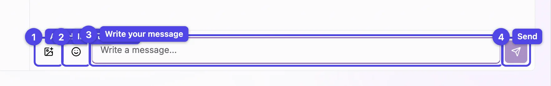 The chat composer with a photo button, an emoji button, the message field, and a send button