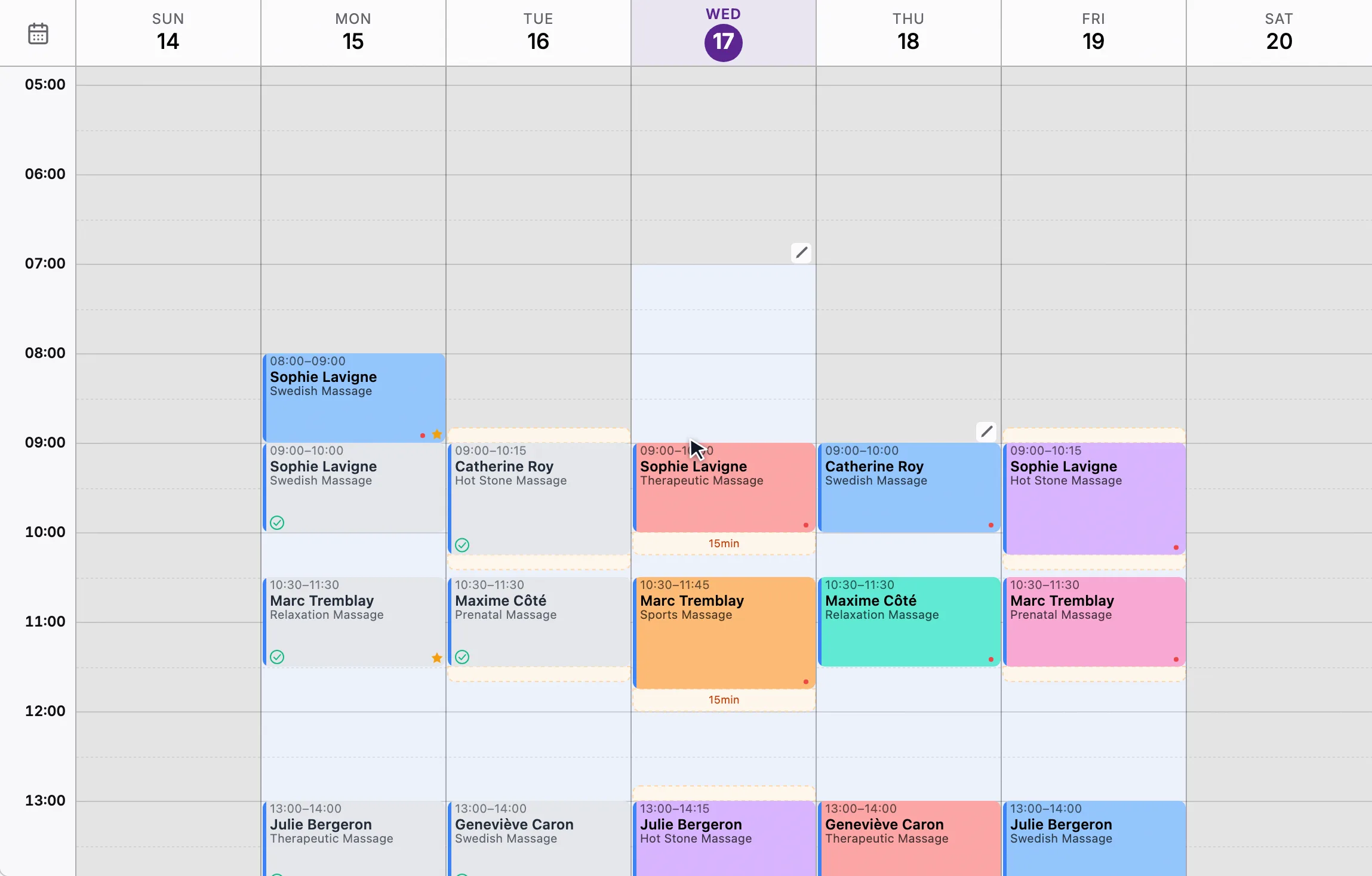 Swiping left across the grid to move to the next week