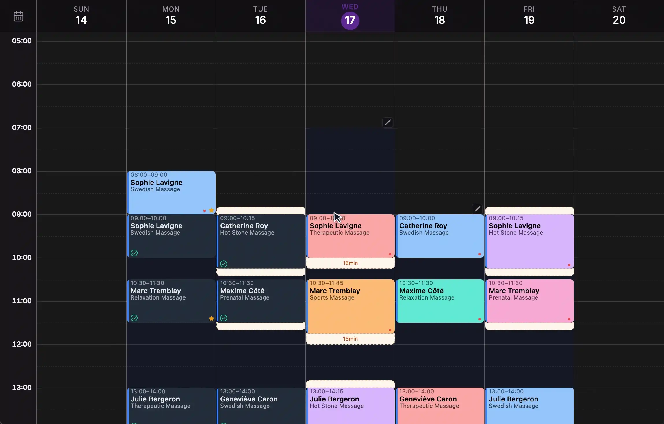 Swiping left across the grid to move to the next week