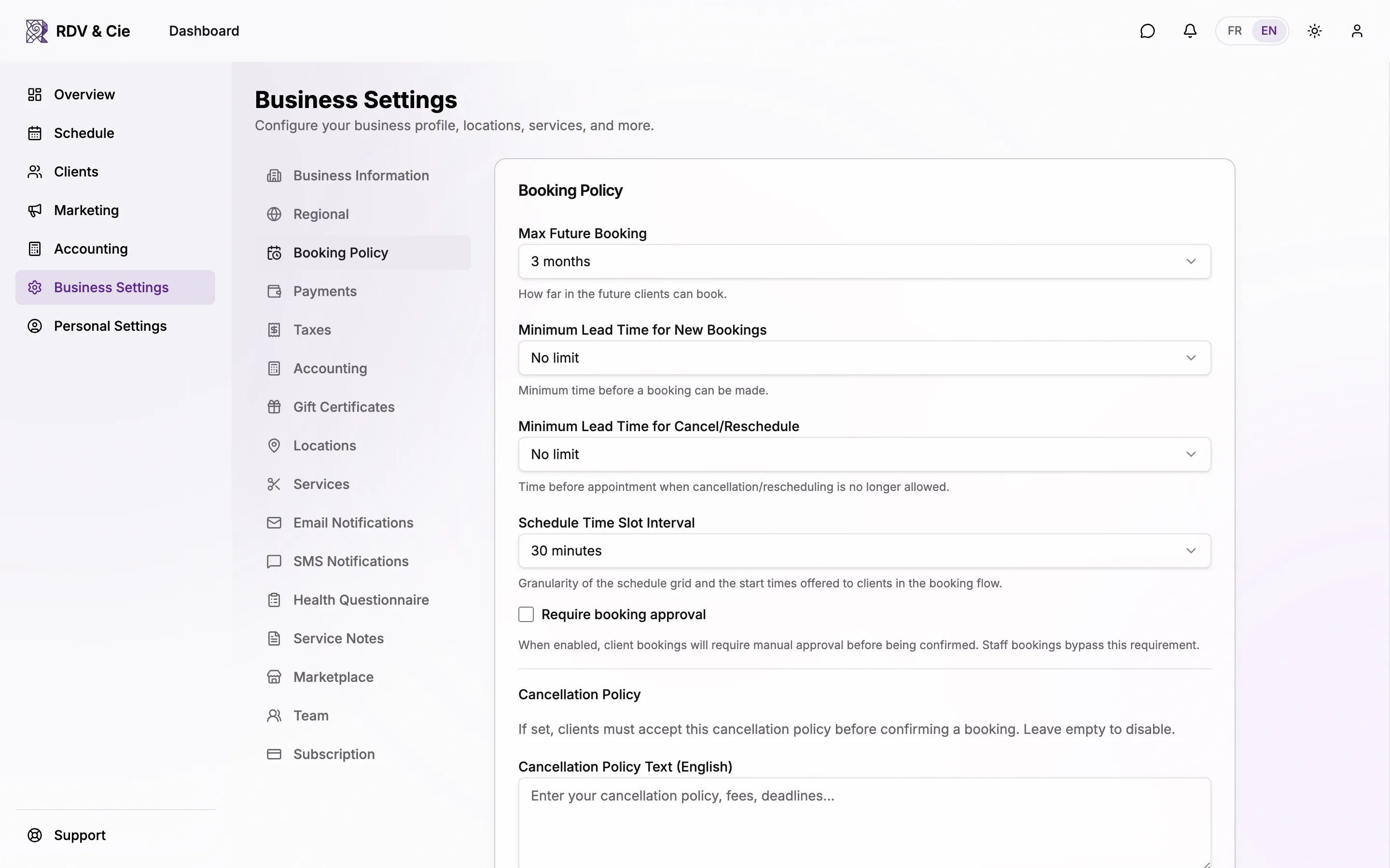 Waiting list, insurance receipts, client reviews, and therapist selection options.
