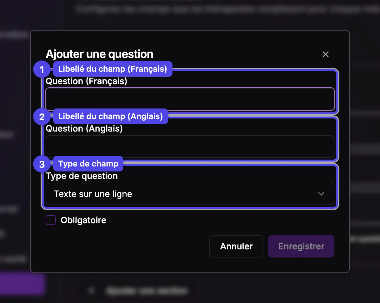 La fenêtre Ajouter un champ avec les champs de libellé et le sélecteur de type de champ.