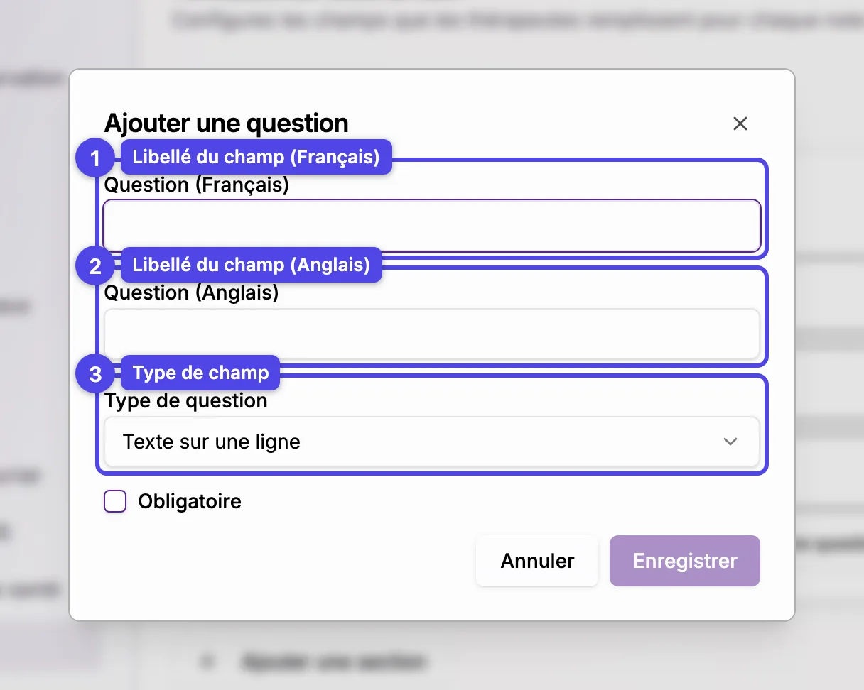 La fenêtre Ajouter un champ avec les champs de libellé et le sélecteur de type de champ.